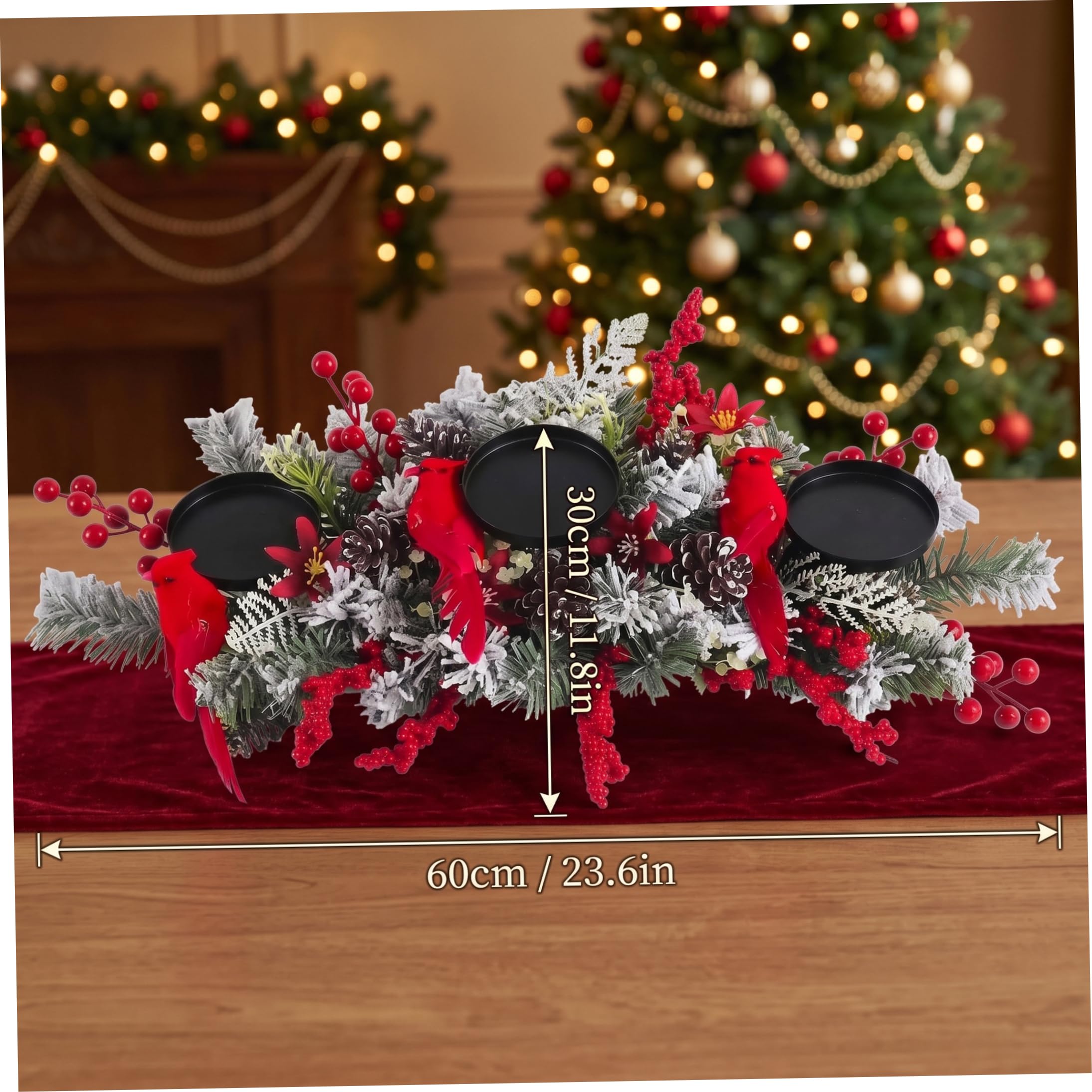 Centro de Mesa navideño candelabro Floral Cardenal Rojo/Negro