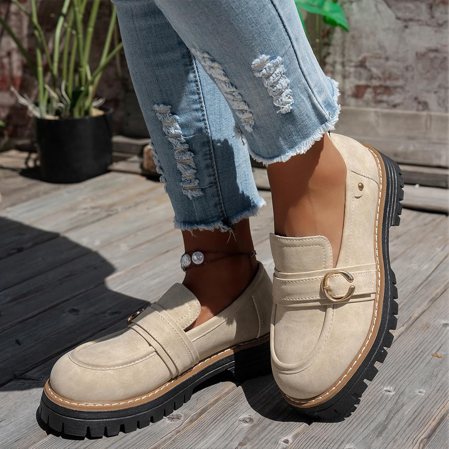 Women's Black Platform Loafers with Lug Sole Chunky Heels Penny Loafer Comfortable Slip On Office Business Casual Dress Shoes - Image 4