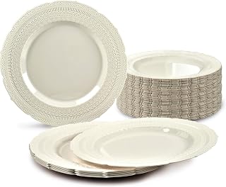 " OCCASIONS " 120 Plates Pack, Extra Heavyweight Vintage Wedding Party Disposable Plastic Plates (8.25'' Appetizer/dessert plate, Chateau in Ivory)
