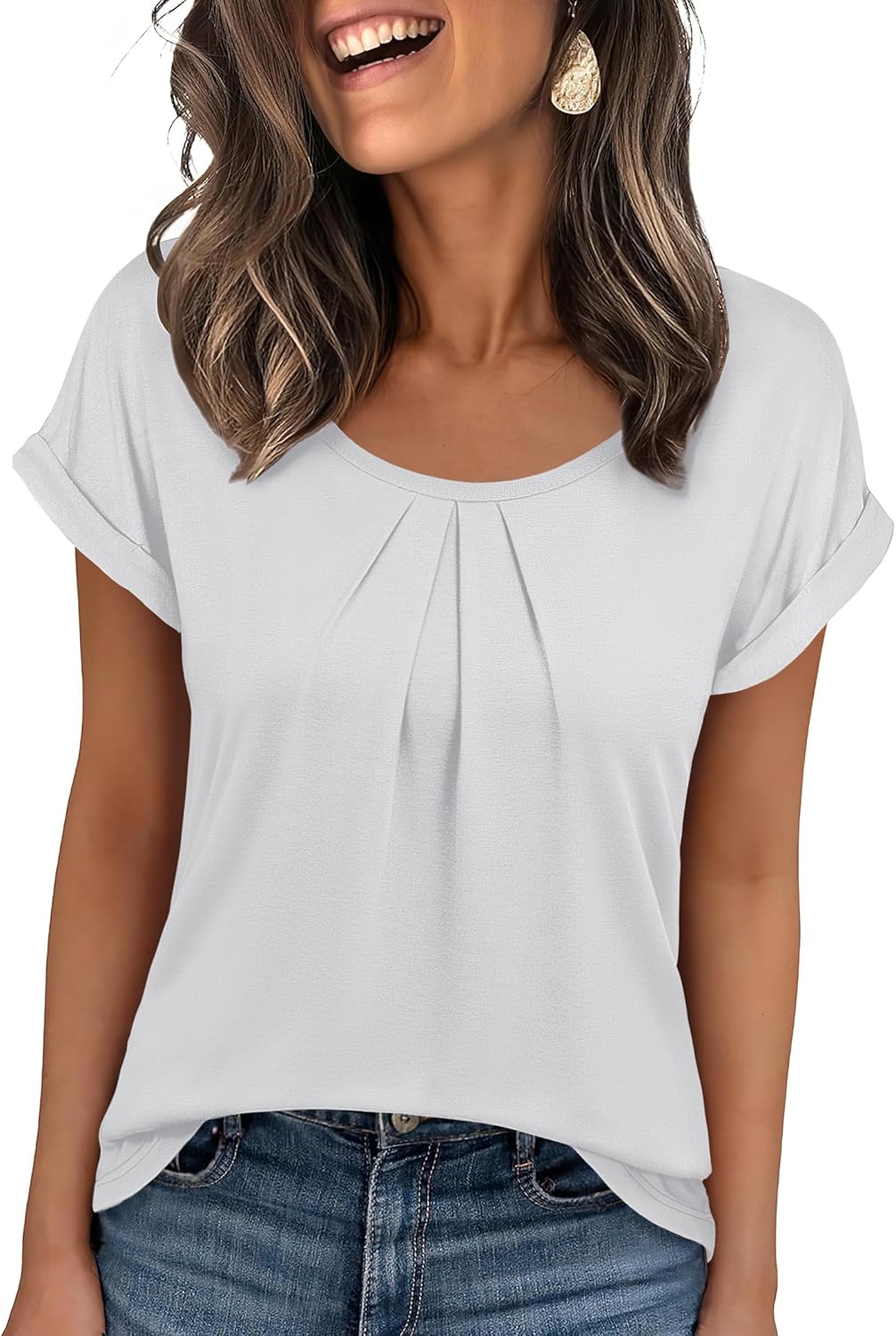 ANRABESS Womens T Shirts Pleated Short Sleeve Tops Summer Business Casual Dressy Blouses 2026 Cute Fashion Clothes ANRABESS Womens T Shirts Pleated Short Sleeve Tops Summer Business Casual Dressy Blouses 2026 Cute Fashion Clothes