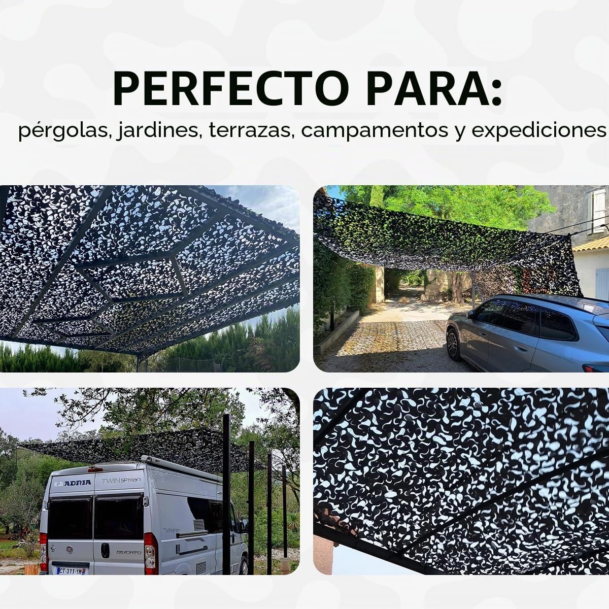 Red Militar de Camuflaje Reforzada Negra | Alta Gama | Protección Solar y Vela de Sombra Anti-UV para Terraza, Pérgola, Jardín, Caza, Airsoft, Cortina Decorativa Resistente y