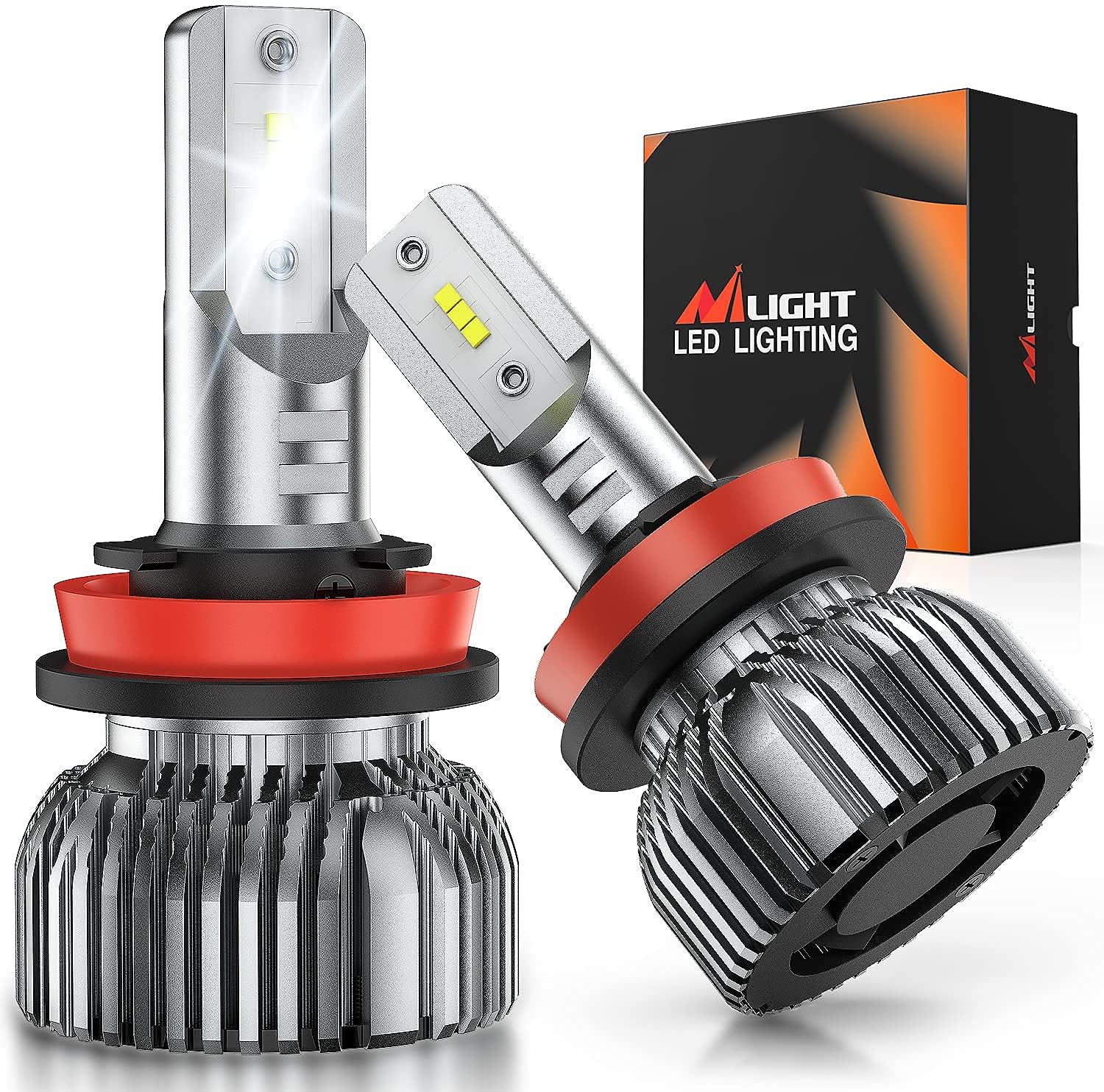 NilightH11 Led Headlight Bulbs, 350% Brighter Headlamp Mini Size, H9 High Beam, Low H8 H16 Light Built-In Driver, 6000K Cool White, 2-Pack
