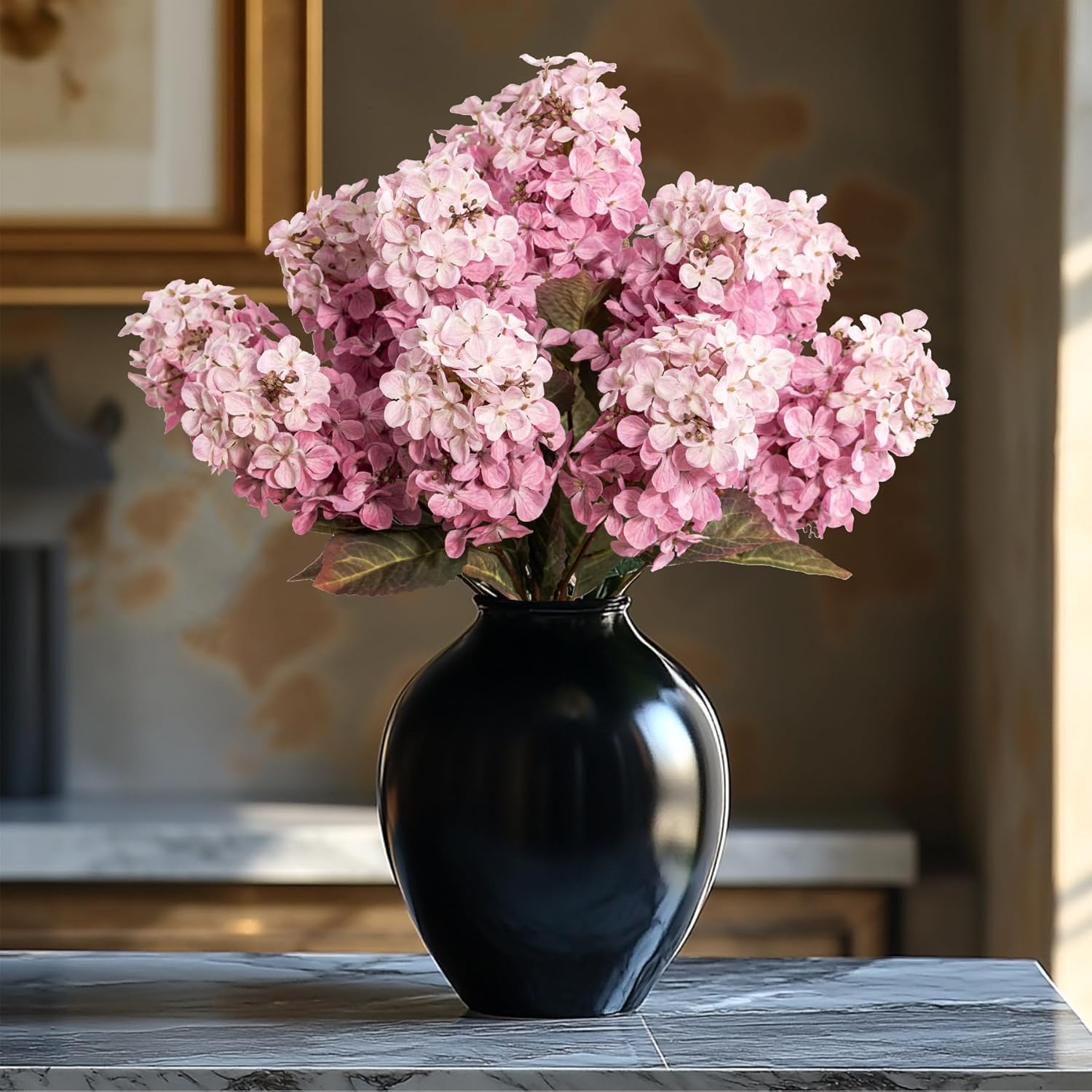 Hydrangea Artificial Flowers ,Fall Hydrangeas Artificial Flowers, Fake Fall Dried Hydrangea Decoration,Faux Silk Flower With Stems Winter Decor Indoor and outdoor(Pink 24"8pcs) Without Vase - Image 5
