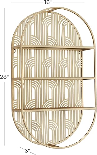 Miniatura 3 de CosmoLiving by Cosmopolitan Estante de pared ovalado de metal con 3 estantes, 16 x 6 x 28 pulgadas, dorado
