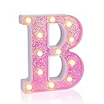Foaky Pink Light up LettersPink Party Decorations,Girls Room Decor,Glitter Light Up Letters,Alphabet Letter Sign for Night Light Birthday Party Girls Gifts, Home Bar DecorationB