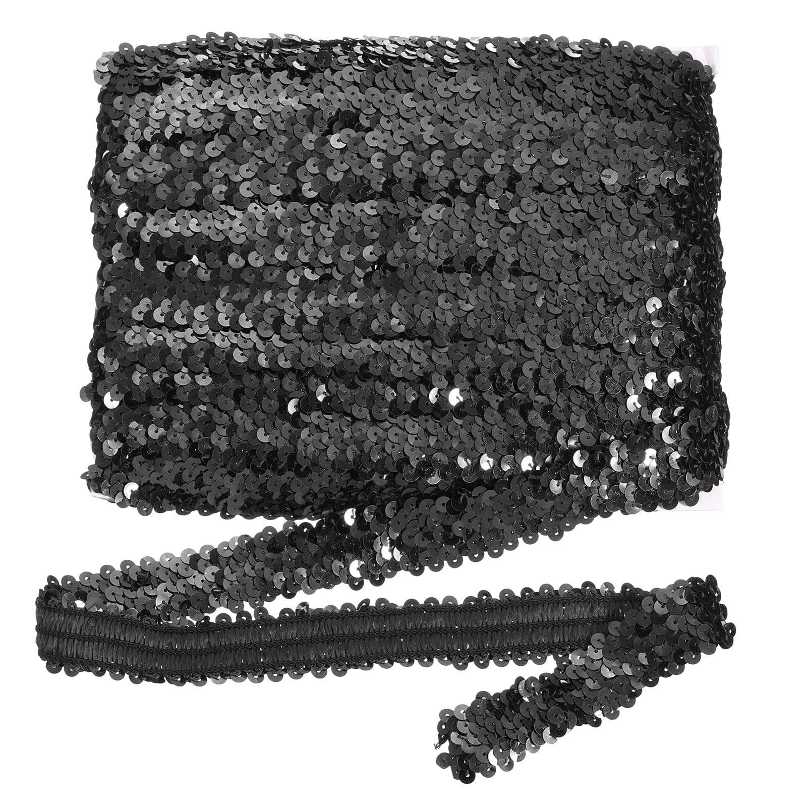 sourcing map 18m x 3cm Elastic Sequins Trim Flat Stretchy Sequin Strip Paillette Fabric Ribbon Band for DIY Crafts Sewing Dress Black