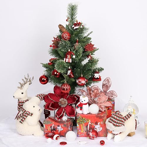 Miniatura 5 de Juego de adornos de Navidad rojos y blancos, 45 piezas de plástico inastillables para colgar en el árbol de Navidad, para interiores y fiestas,