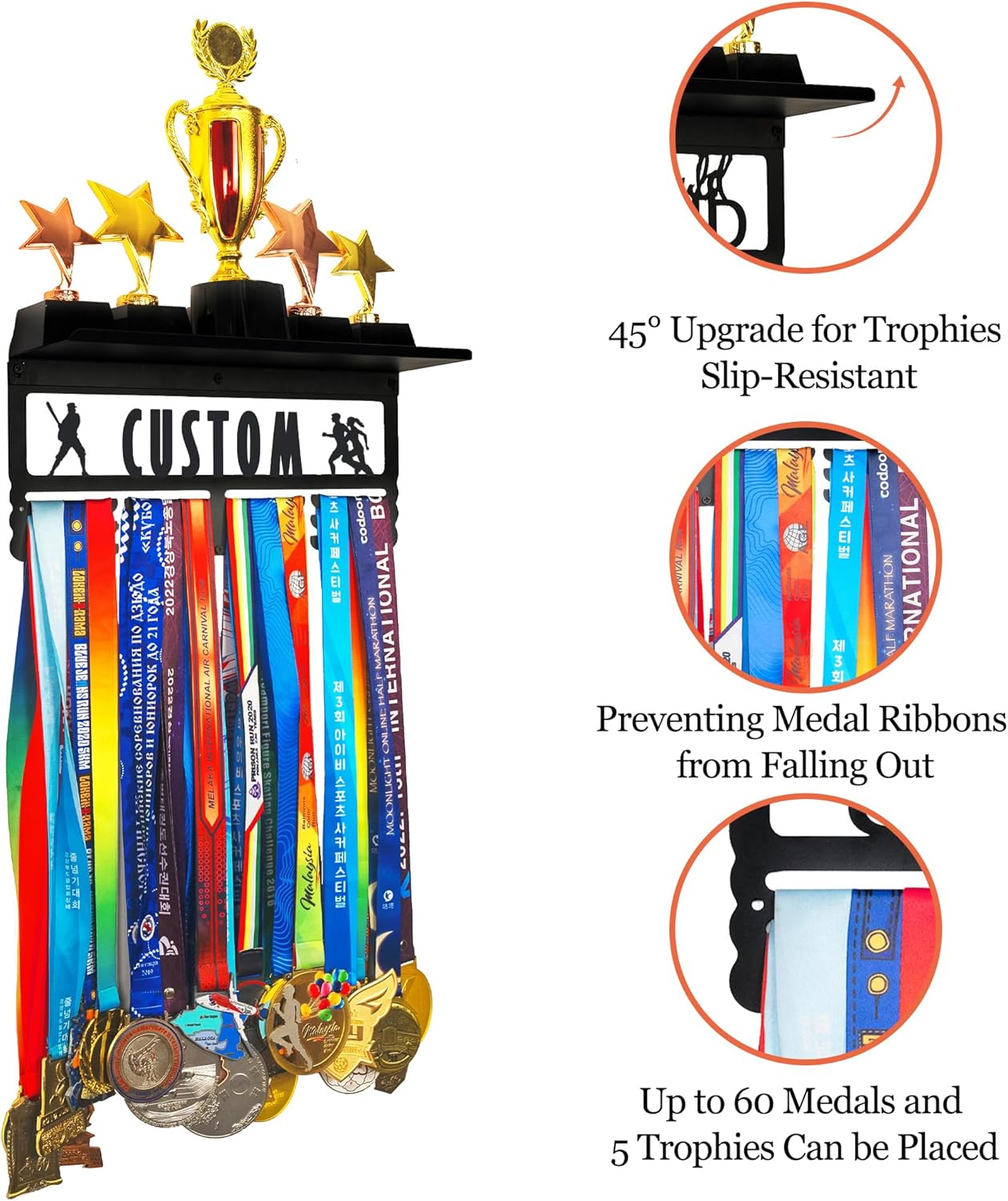 Personalized Medal Display Rack - Custom Metal Medal Hanger for Awards and Trophies | Holds Over 70+ Medals | Easy Install for Sports and Achievement Recognition