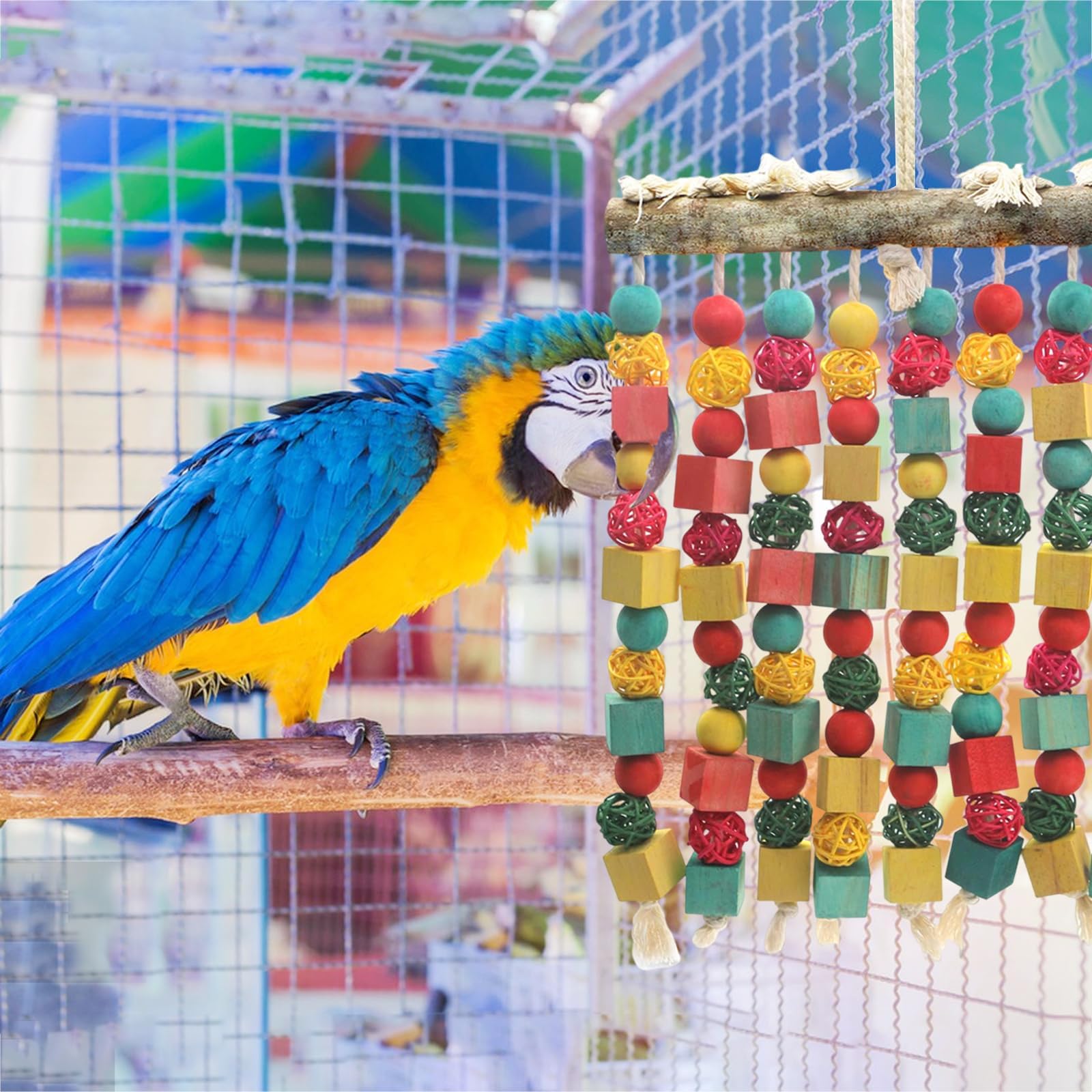Grand Jouet à mâcher pour Perroquet - Blocs en Bois Naturel - pour Oiseaux de Grande et Moyenne Taille - Cacatoès Gris Africain