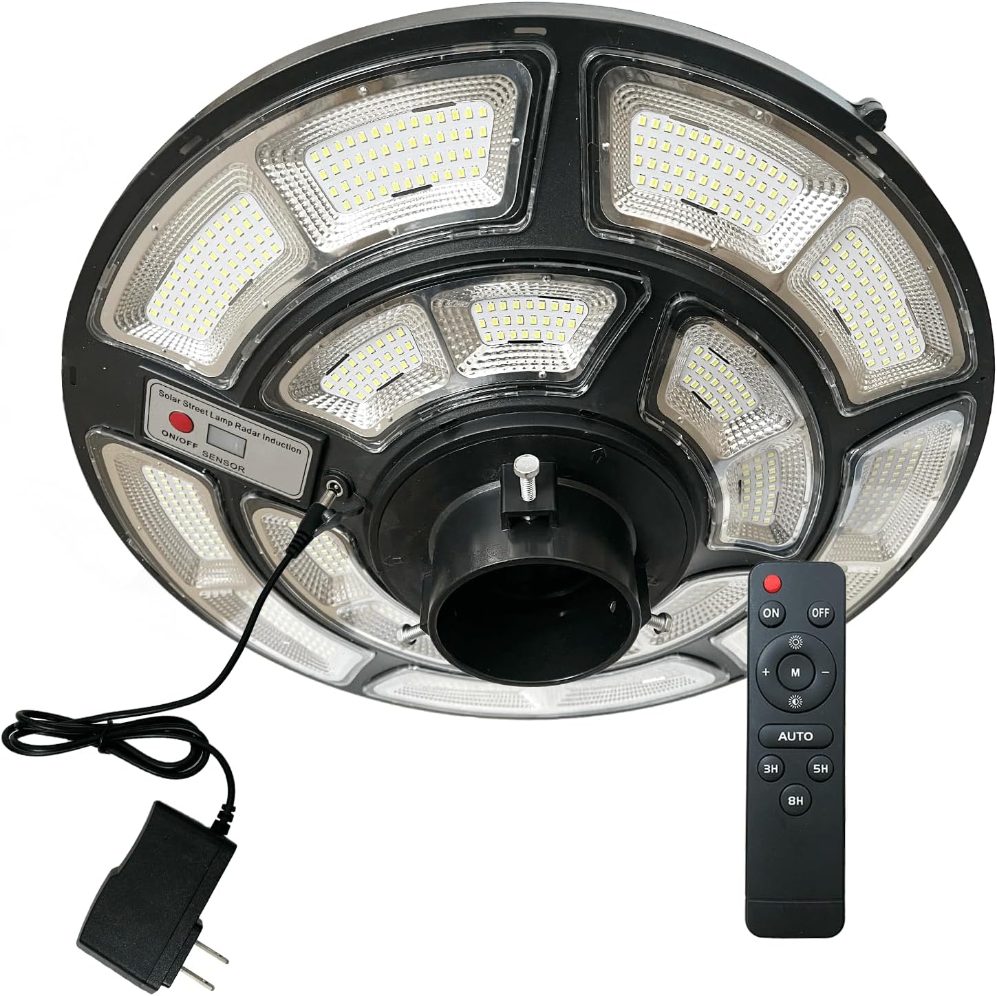 Solar Lamp Post Light Outdoor Waterproof, Dusk to Dawn Solar Street Light with DC Port, Fit 3'' & 2 3/8'' Pole, Motion Lamp Post Head Replacement for Yard Driveway (Pole Not Included)