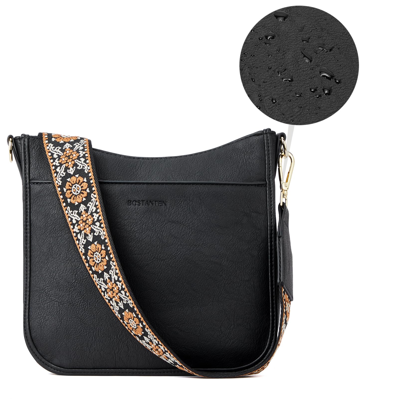 BOSTANTEN Handtasche Damen Mittelgroß Umhängetasche Leder für Frauen | Crossbody Bag mit Verstellbarem Breitem Farbigem Gurt, Tasche mit Vielen Fächern, Schultertasche für Alltag Unterwegs