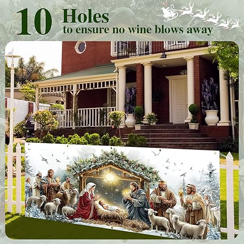 Miniatura 16 de Wesiti Cubierta de Navidad para puerta de garaje, 6 x 13 pies, cartel religioso de Jesús Feliz Navidad para puerta de garaje, telón de fondo