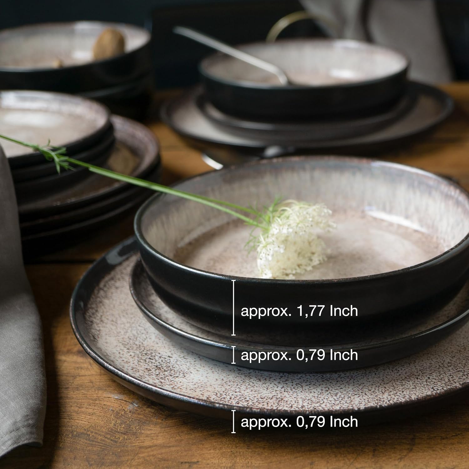 VIDA 12-Piece Porcelain Dinnerware Plate Set for 4 | Includes 4 Dinner Plates, 4 Dessert Plates, 4 Bowls | Modern Beige Ceramic Tableware, Stoneware Look, Microwave & Dishwasher Safe Dishes