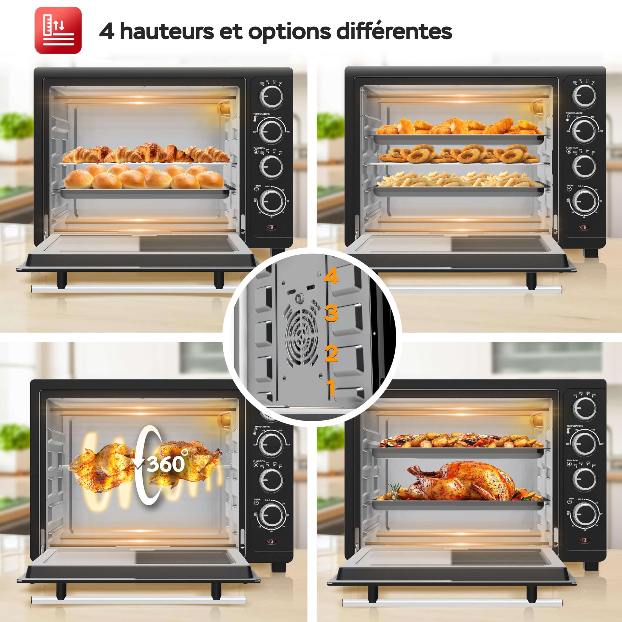TurboTronic Mini Four à Convection avec Rôtissoire, 35L, 1600W – Four Compact Multifonctions Idéal pour Pizza, Camping et Cuisine Maison, Inclus 2 Plaques de Cuisson