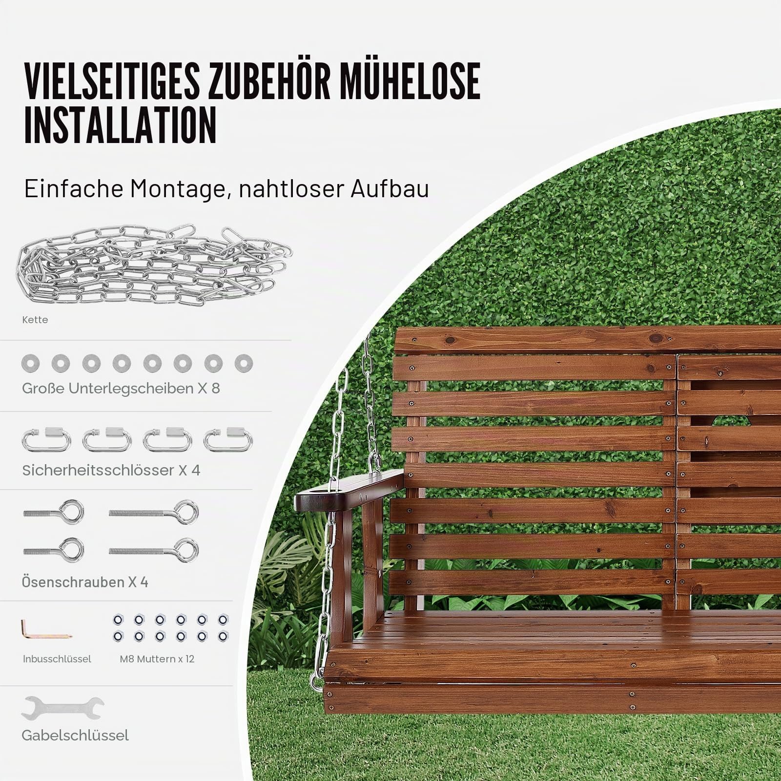 VEVOR Hollywoodschaukel Zedernholz, 1523x710x600mm, Terrassenschaukel für Hof und Garten, verbesserte Tragkraft von ca. 400 kg, robuste Schaukelstuhlbank mit Aufhängeketten für den Außenbereich, braun