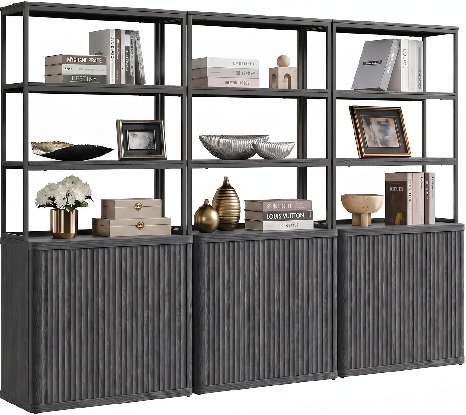 SICOTAS 71" Tall Book Shelf with Doors 5 Tier Bookshelf Bookcase