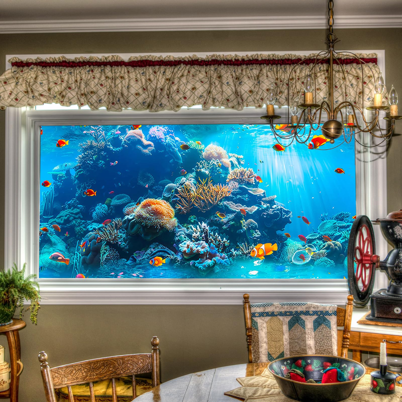 HOMETITUTE Colorful Underwater Privacy Window Film 39.3x17.7 Inch PVC | Static Cling, Glass Decal | Window Privacy Film, Decorative Glass Cover | Aquarium, Bathroom, Office (Coral Reef)