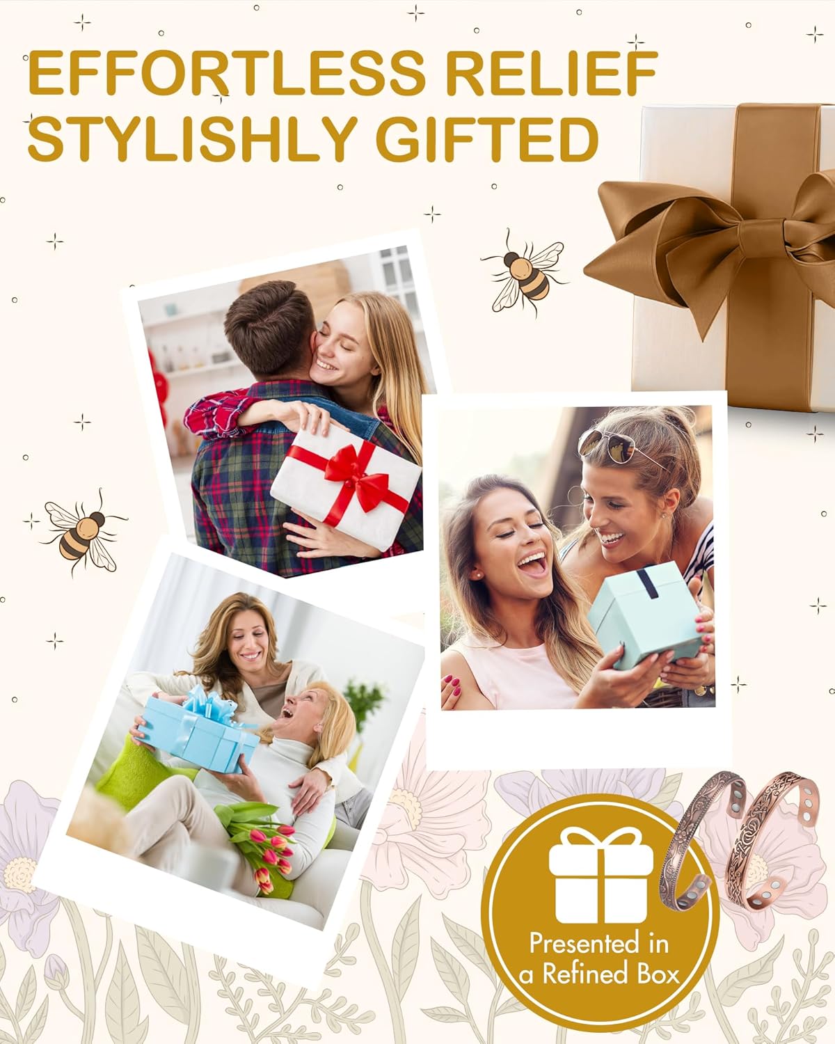 Feraco 11X Magentic Copper Bracelet for Women, 99.99% Pure Copper Cuff Bangles with Magnets, Adjustable Jewelry Gifts (Viking & Blossom) - Image 8