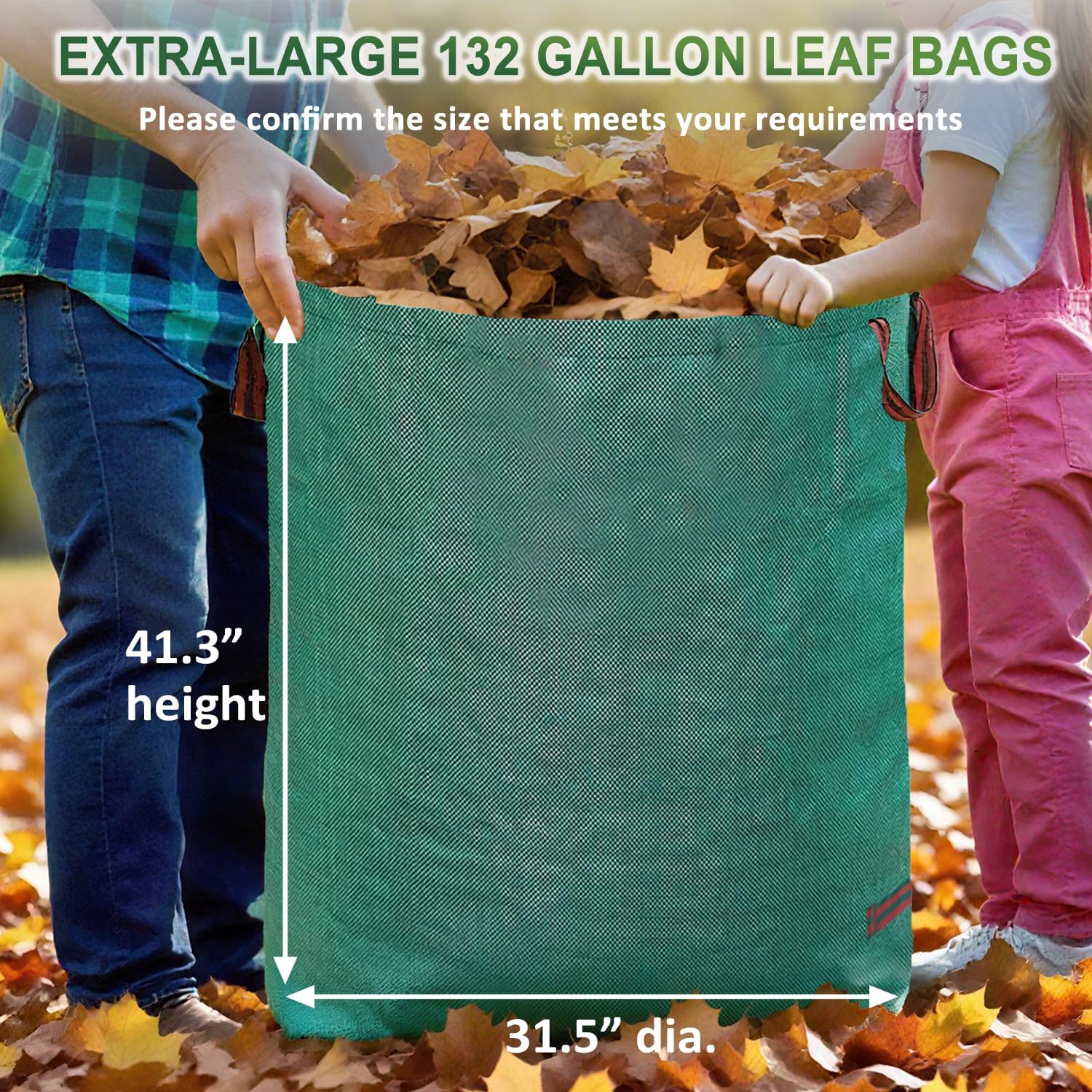 Hugeleaf 3 Pack Reusable Yard Waste Bags, 132 Gallon Extra Large Heavy Duty Lawn and Leaf Bags with Reinforced Handles, Standable Yard Bags for Lawn Leaves and Waste Collection