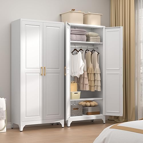 Metal Wardrobe Cabinets,Armoire Wardrobe Closet with Hanging Rod,Clothes Storage Cabinet