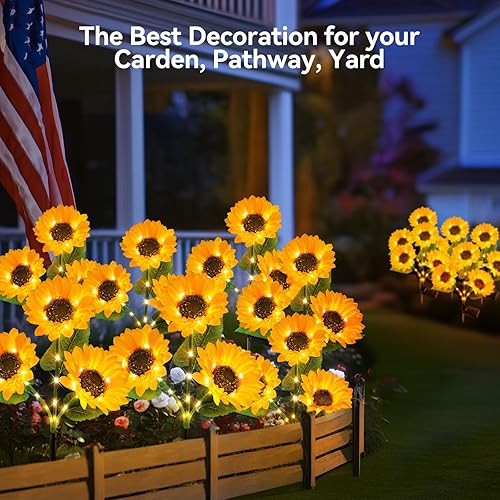 Miniatura 6 de KOOPER Luces solares para decoración al aire libre, paquete de 6 luces solares de jardín con 18 luces de girasol, encendido y apagado automático