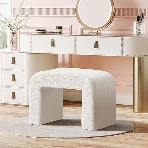 Tribesigns White Vanity Stool, 24" Wide Foot Rest for Couch,