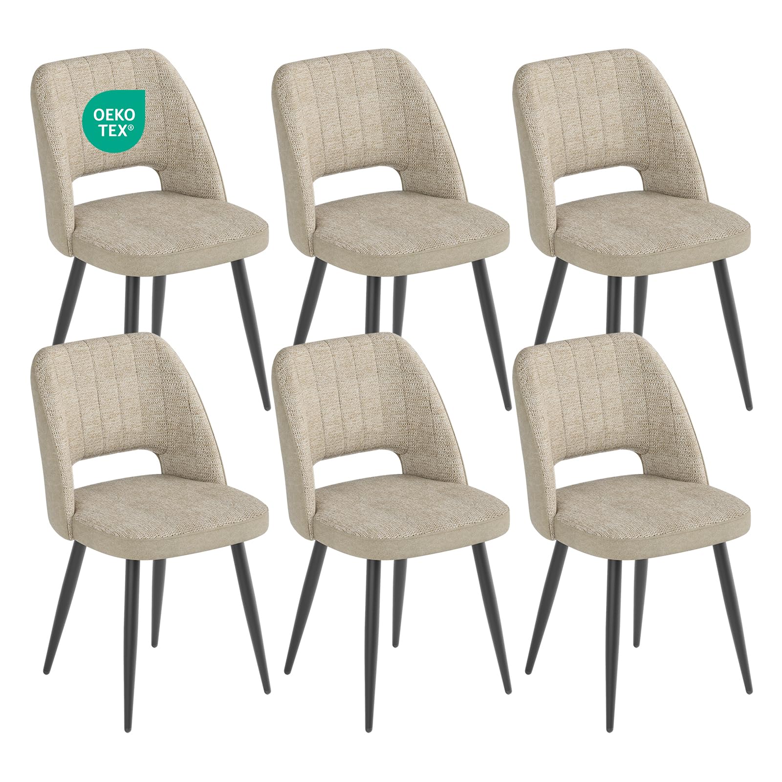 WAFTING Bicolores Patchwork Juego de 6 Sillas de Comedor, Caqui | Tela de Peluche y Terciopelo, Silla Moderna Tapizada con Respaldo Calado, para Comedor, Cocina, Dormitorio y Salón