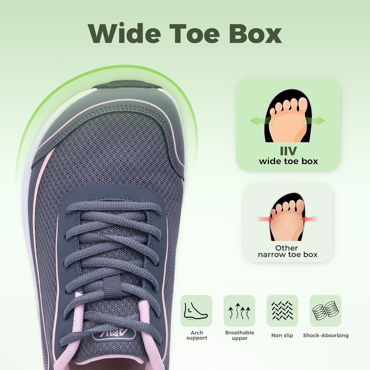 IIV Womens Wide Toe Box Walking Shoes Arch Support Running Shoe Plantar Fasciitis Tennis Sneakers Orthotic for Pain Relief