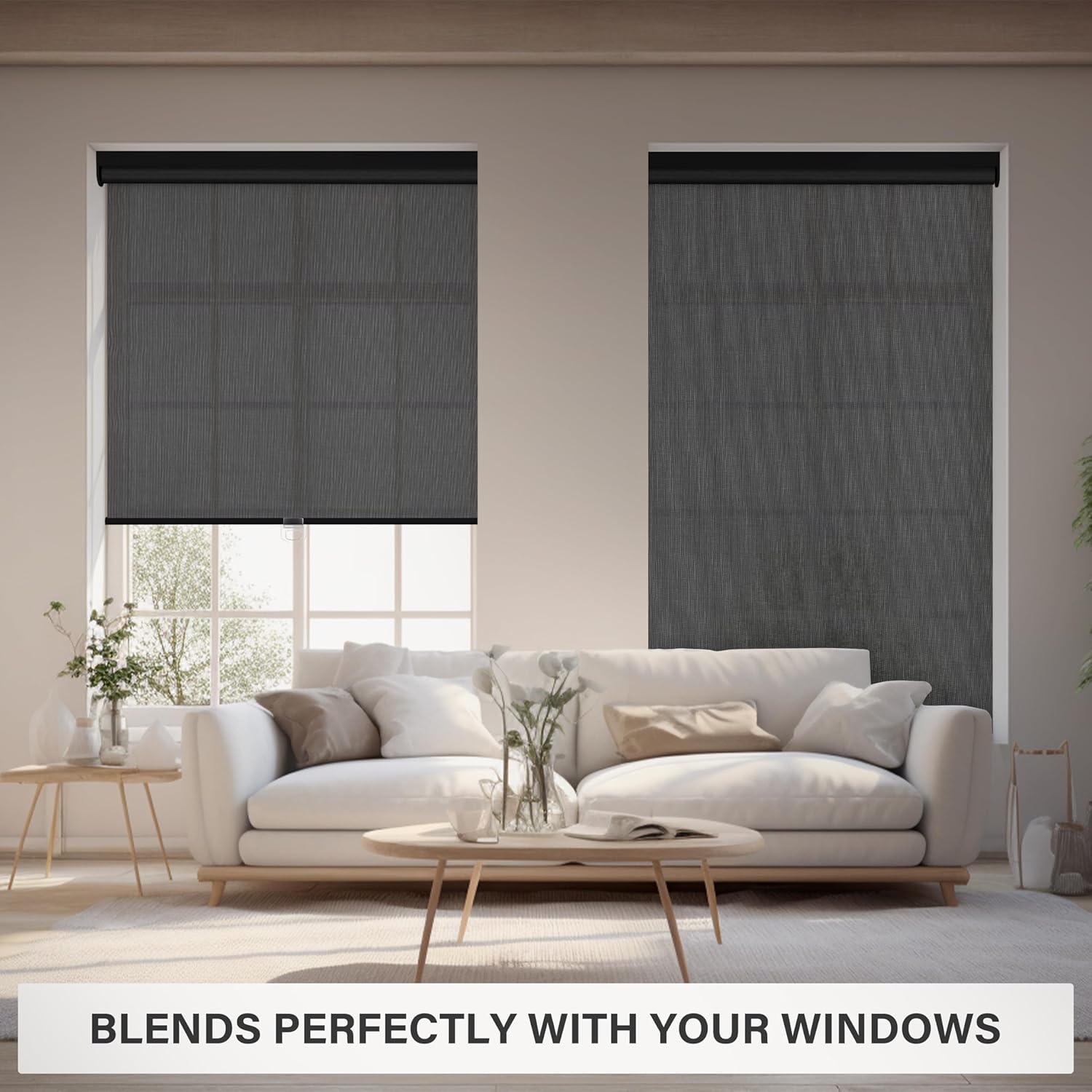 Boolegon Light Filtering Roller Shades for Windows Cordless Roller Blinds Easy to Install Free-Stop Solar Shade for Home Office,Thermal Insulated UV Protection,Custom Size,Light Filtering Black