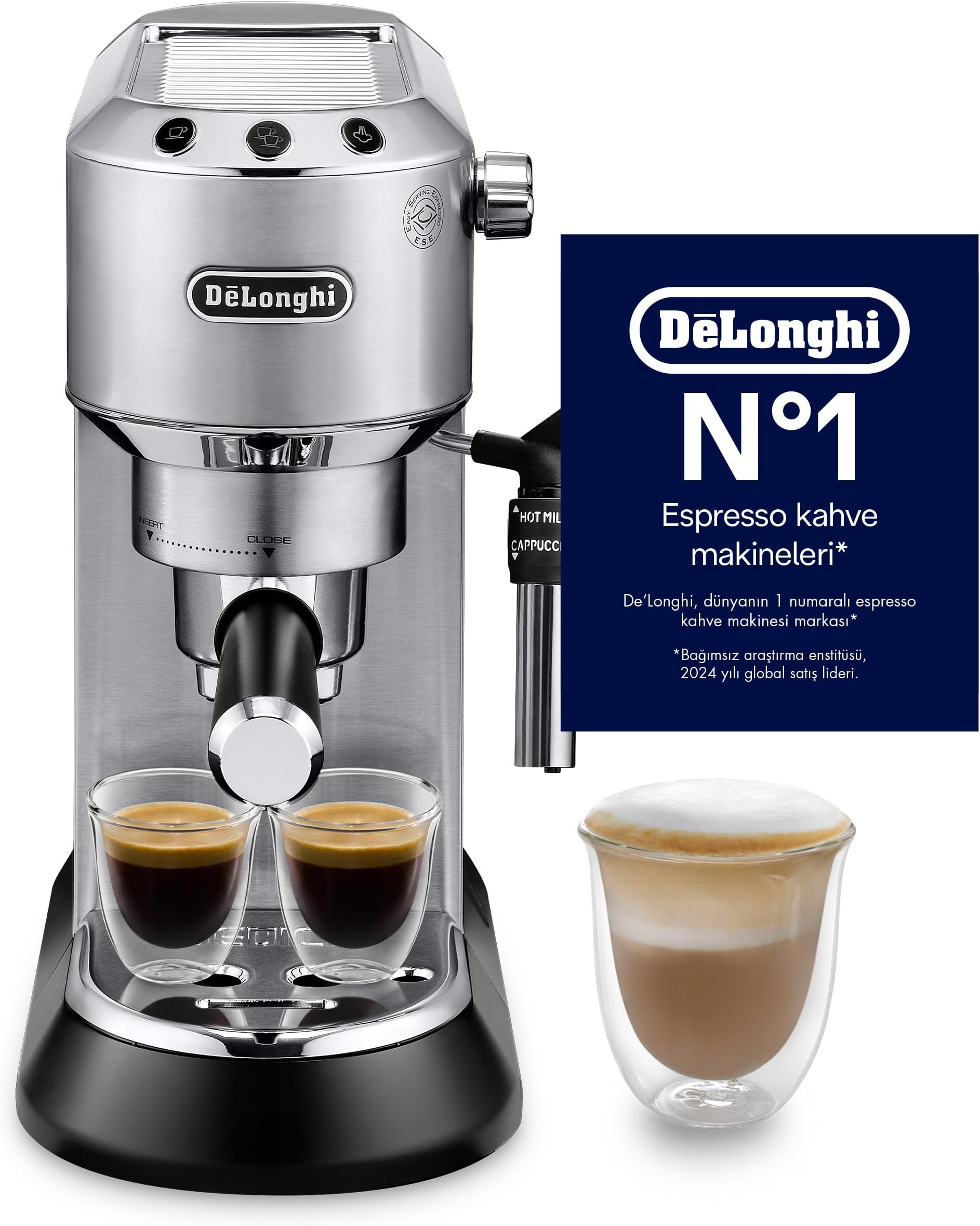 EC685.M Dedica Style Pump Espresso Coffee Machine | Espresso, Cappuccino, Latte & More Recipe Options| Coffee Maker Machine for Home | 15 Bar Pressure, 1350 W|Free Demo & Installation|Metal