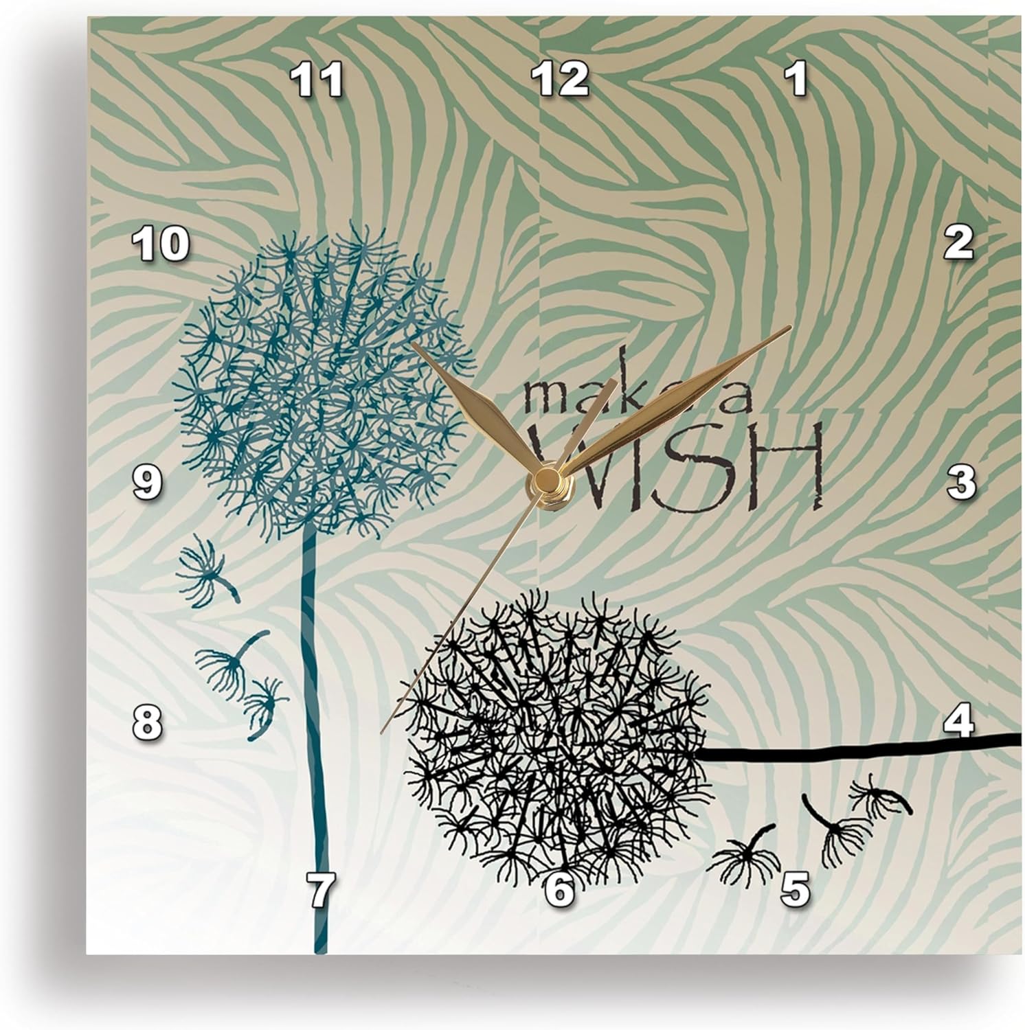 3dRose DPP_63555_2 Inspired Teal Make a Wish Dandelion Flowers Wall Clock, 13 by 13-Inch