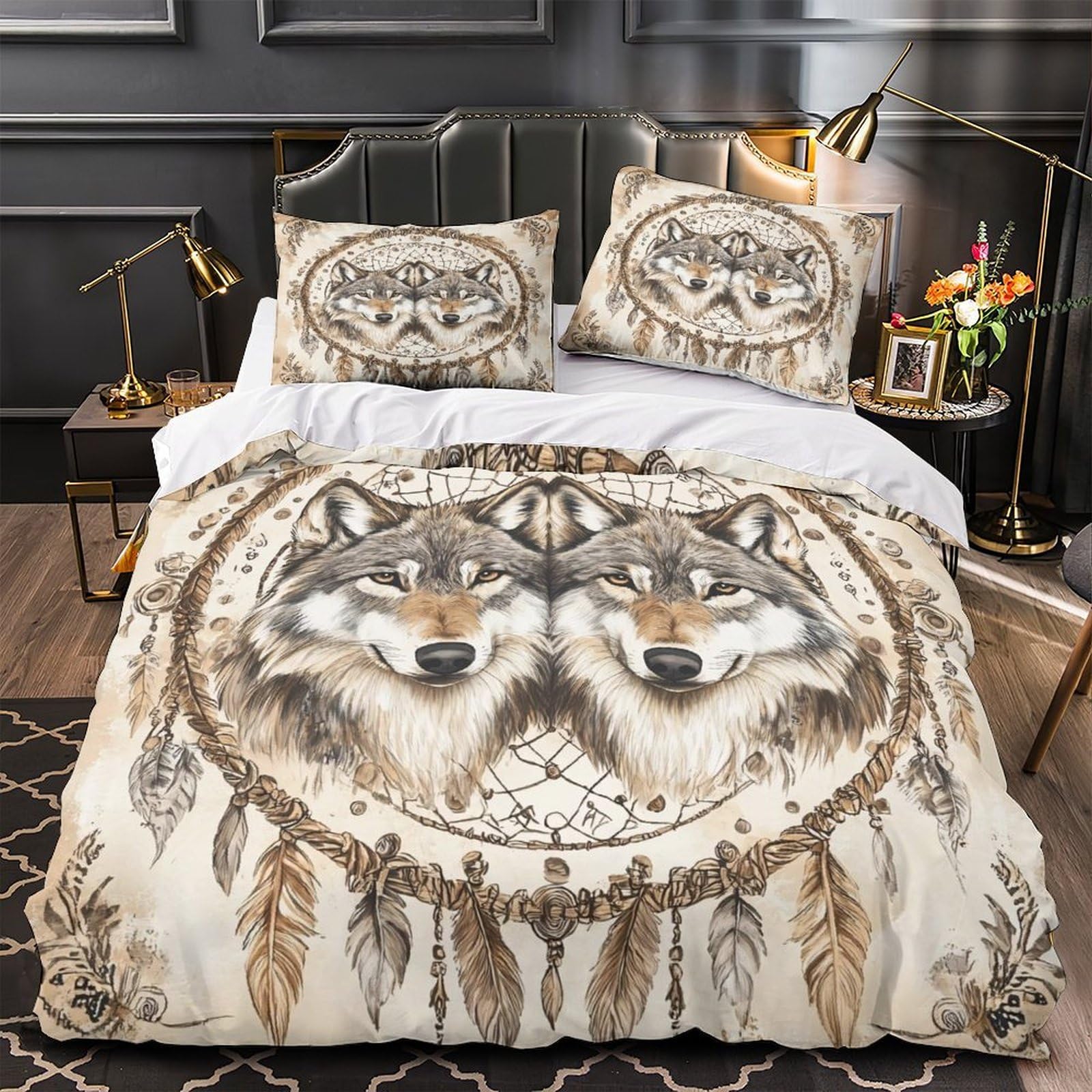 Housse de couette loup en microfobre ultra douce et hypoallergénique