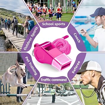 Whistle for Coaches - Pink Plastic Whistles, with Lanyard and Mouthpiece - Loud Crisp Sound & Bright Colors for Coaches, Teachers, Referees, Lifeguards & Emergency Outdoor Sports (2 Pcs)