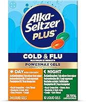 Alka-Seltzer Plus PowerMax Cold & Flu Day + Night: Max Strength Relief for Cough, Congestion, Fever - 36 Ct Liquid Gels