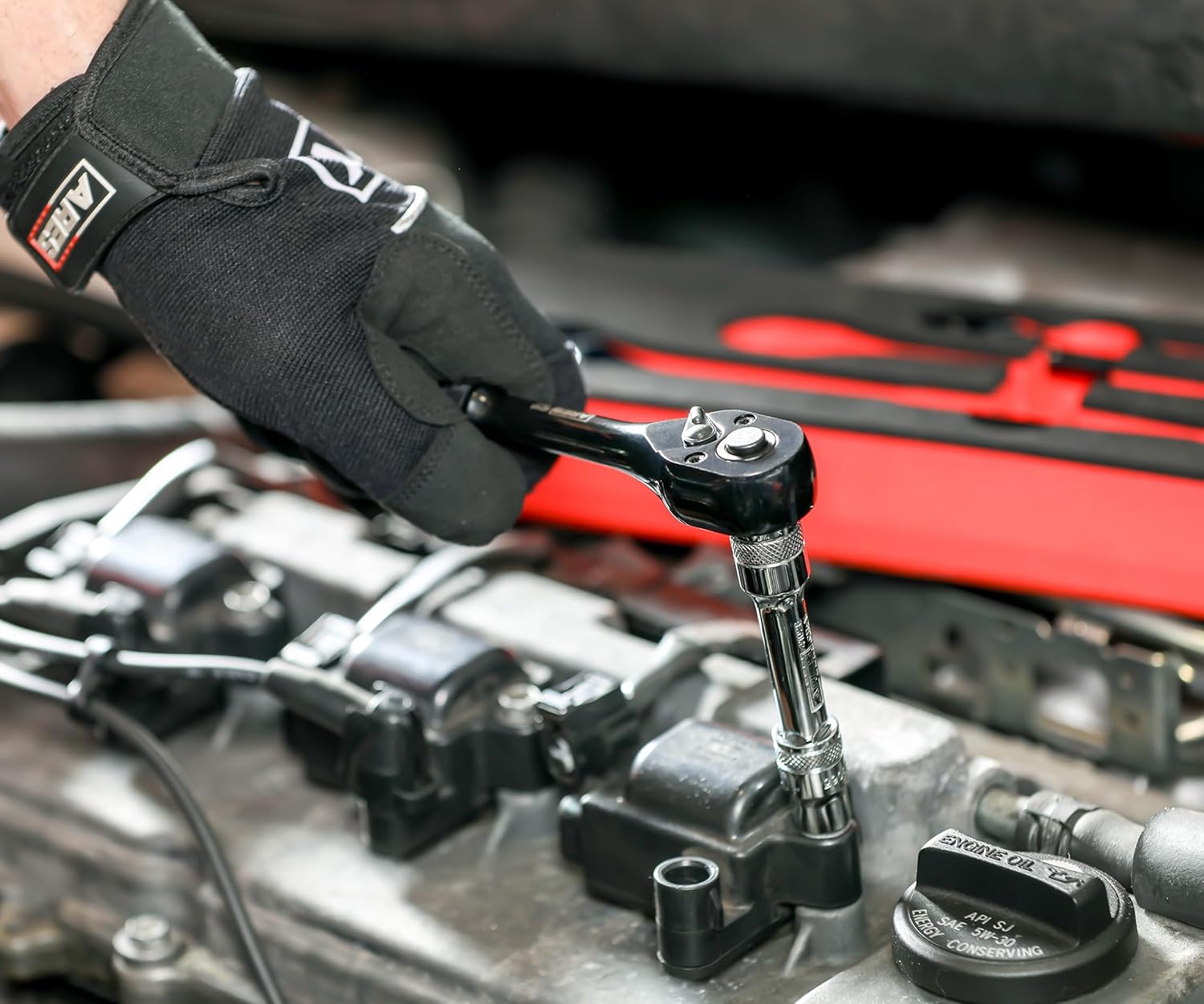 ARES 42143-3-Piece 90 Tooth Ratchet Set - Chrome Vanadium Steel, Black Oxide Finish - Quick Release for Easy Socket Change - Reversible Design - 4 Degree Swing – Automotive Ratchet Set