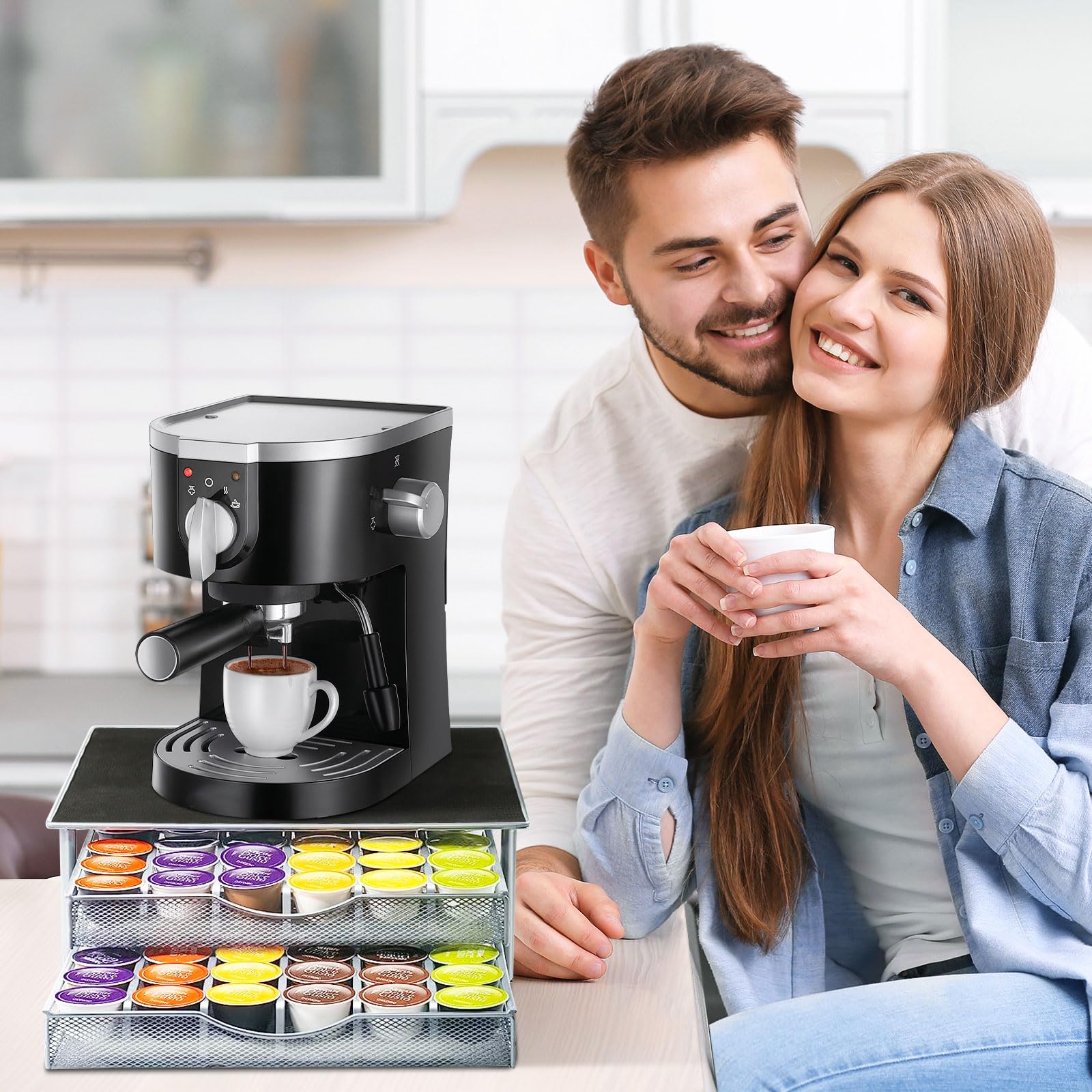 72 cápsulas portatapas, cajón de almacenamiento para cápsulas con soporte de cafetera, organizador de cápsulas de café, dispensador de cápsulas de gran capacidad