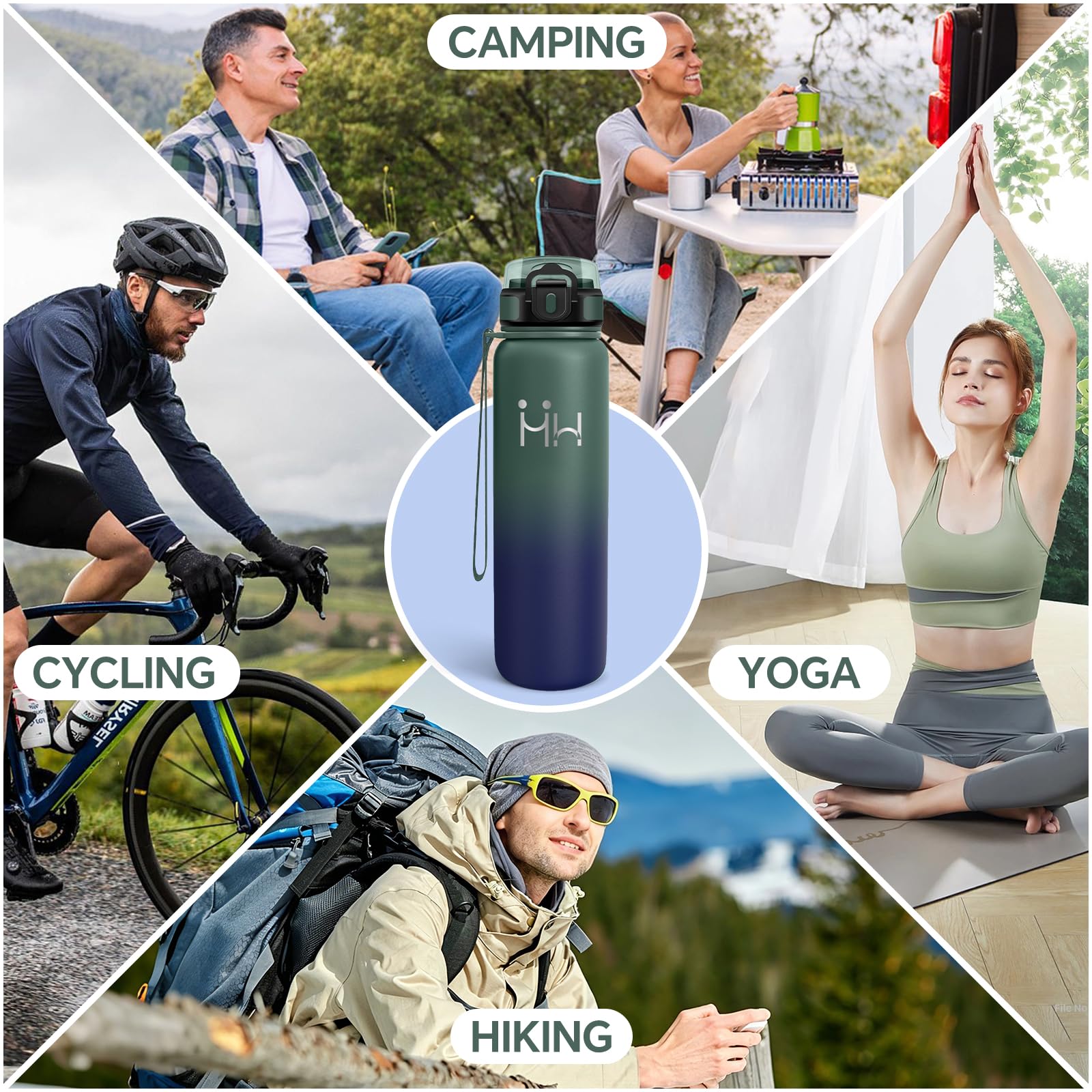 Borraccia Termica, Borraccia 1 Litro, senza BPA, Borraccie Acciaio Inox, Isolamento Sottovuoto, Senza Perdite, Borracce con Cannuccia, con Spazzolino per Cannuccia, per Palestra, Trekking