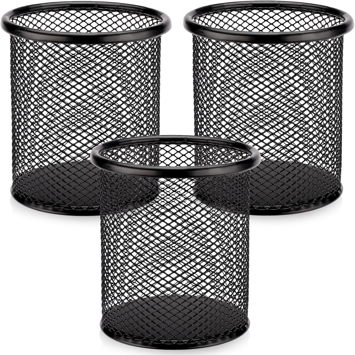 Segarty Pen Cup Holder for Desk, 12 Pack Round Dark Blue Pen Holder, Wire Mesh Pencil Cups Organizer Set for Office Supplies, School Classroom, Desktop Accessories, Makeup Brush