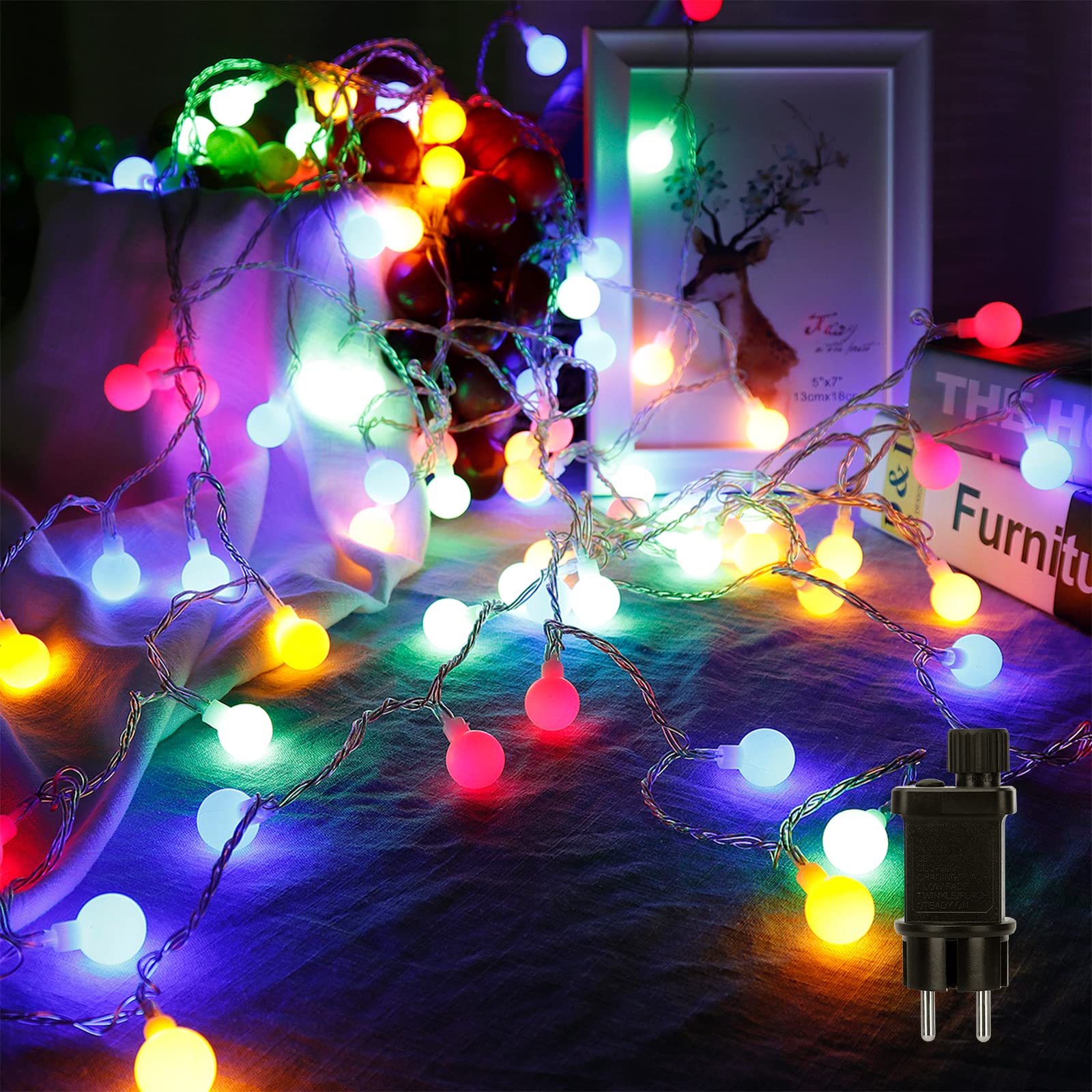 Łańcuch świetlny z kulką, 5 m, 50 diod LED, 8 trybów pracy, funkcja pamięci, łańcuch świetlny z wtyczką do użytku na zewnątrz/wewnątrz, idealny do sypialni, na balkon, imprezę, wesele, kolorowy