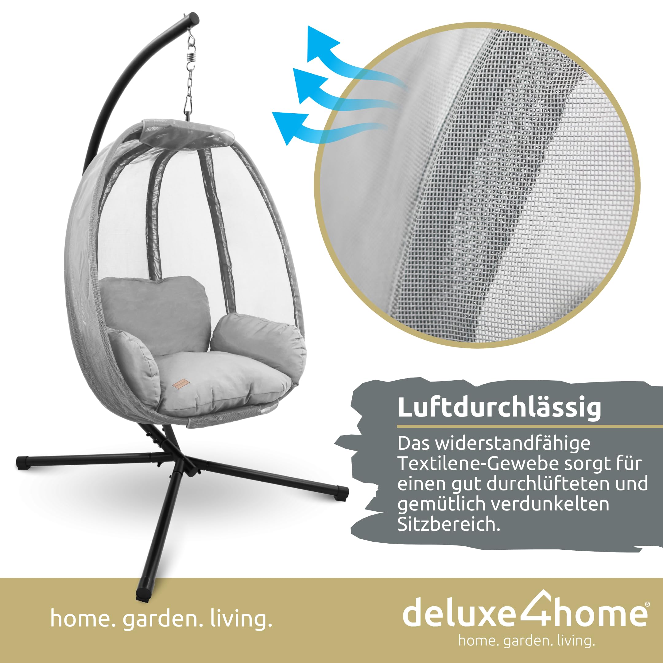 Hängesessel mit Gestell Hellgrau I Hängekorb mit Kissen & Kuscheldecke I Hängeschaukel Sessel Indoor & Outdoor I Terrassenschaukel