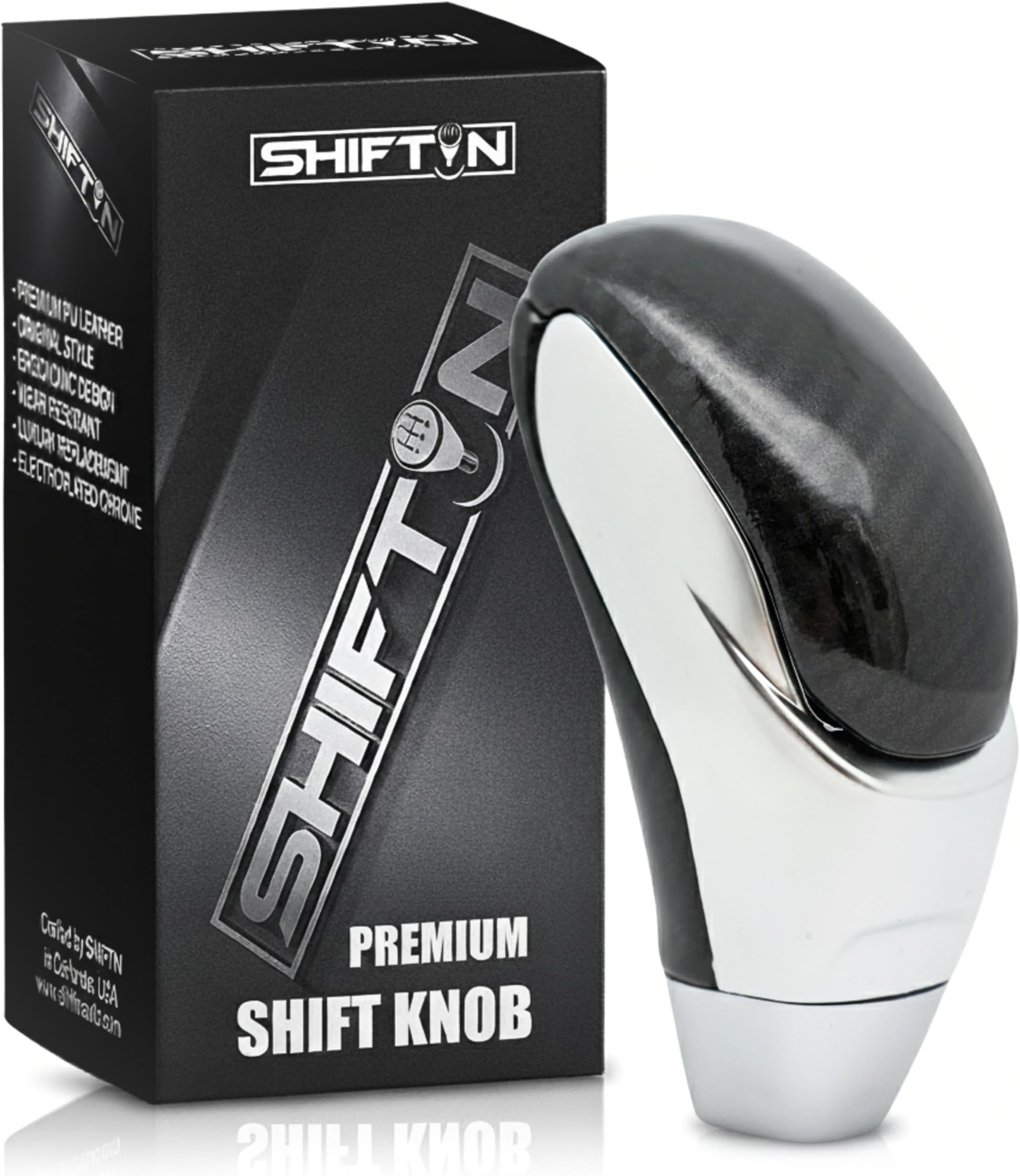 Car Gear Shift Knob for Mazda 3 6 CX MX, Acura MDX RL TL TSX CL, Scion tC xB xD iQ, Toyota Avalon Camry Corolla, Lexus RX ES GS is LS SC (Black Carbon Leather/Silver)