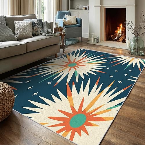 Miniatura 18 de Alfombra retro de los años 70, alfombras de área de 6 x 8 pies, patrón geométrico moderno de mediados de siglo, para sala de estar, dormitorio,