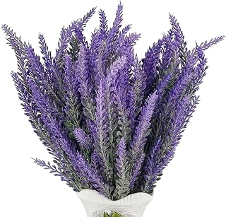 8 Bundles Artificial Lavender Plants Outdoor UV Resistant, Fake Flowers for Home Decor, Faux Plastic Purple Plants for Garden, Patio, Window Box (Shabby Chic)
