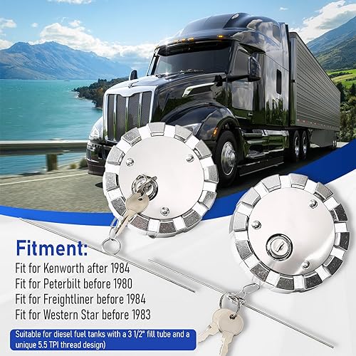 Miniatura 2 de Tapa de combustible diésel con bloqueo (2 piezas), compatible con Kenworth Peterbilt Freightliner Western Star Semi Truck, cubierta de tanque de gas
