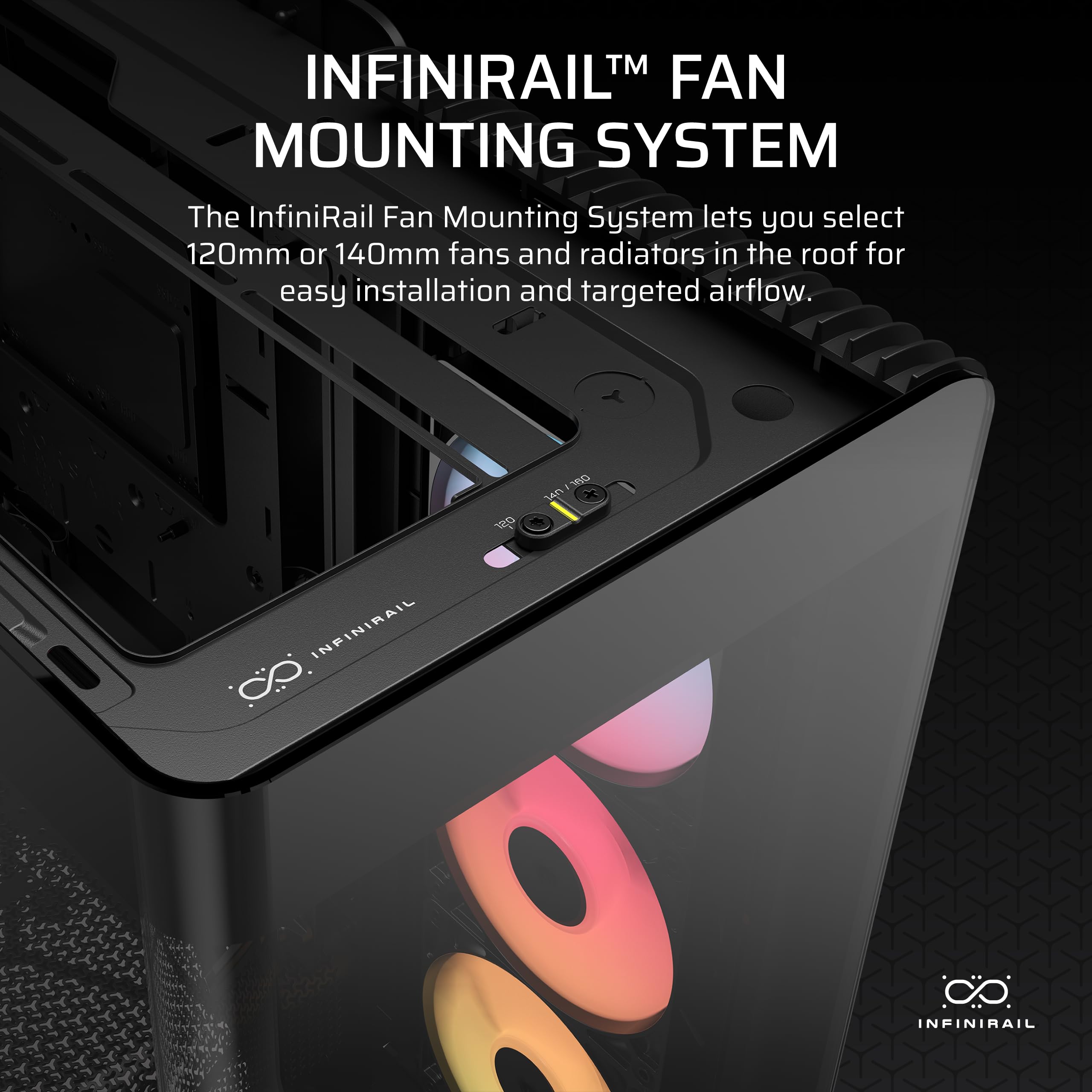 CORSAIR FRAME 4500X RS-R ARGB Panoramic Glass Mid-Tower PC Case – InfiniRail Mounting System, Fits Dual 360mm Radiators, GPU Anti-Sag, 3x RS120R Fans Included – Black — view 6