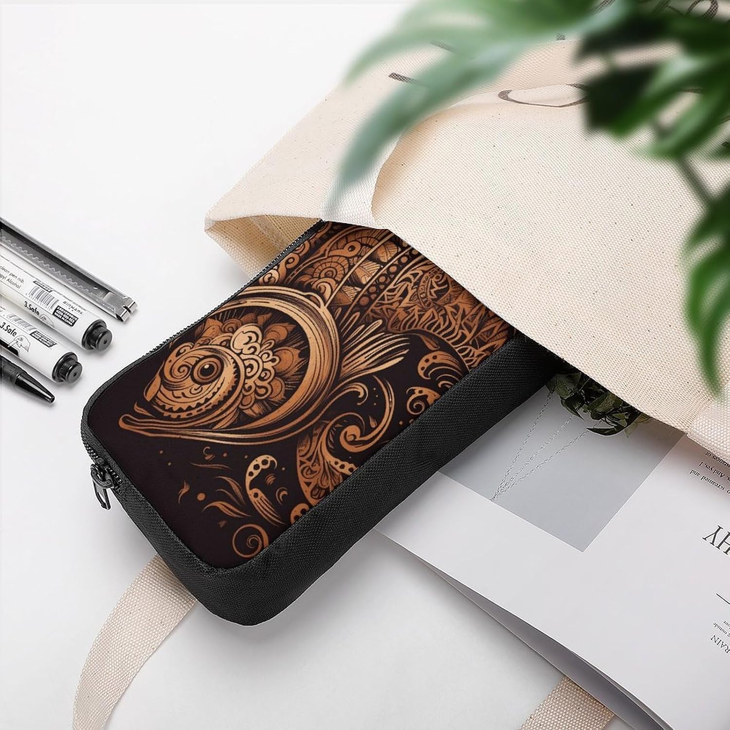 Charming Illustration Fish Pencil Case Large Capacity Pencil Pouch image 5