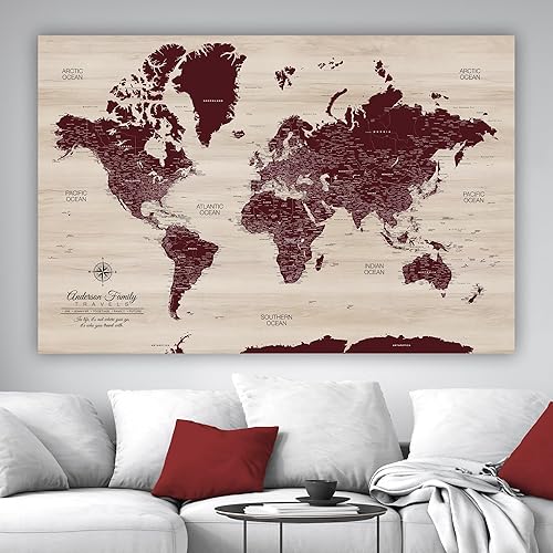 Vista 21 de Holy Cow Canvas Personalized Push Pin Map of the World on Canvas, World Map Pin Board, World Travel Map with Pins to Mark Places, Push Pin World Map
