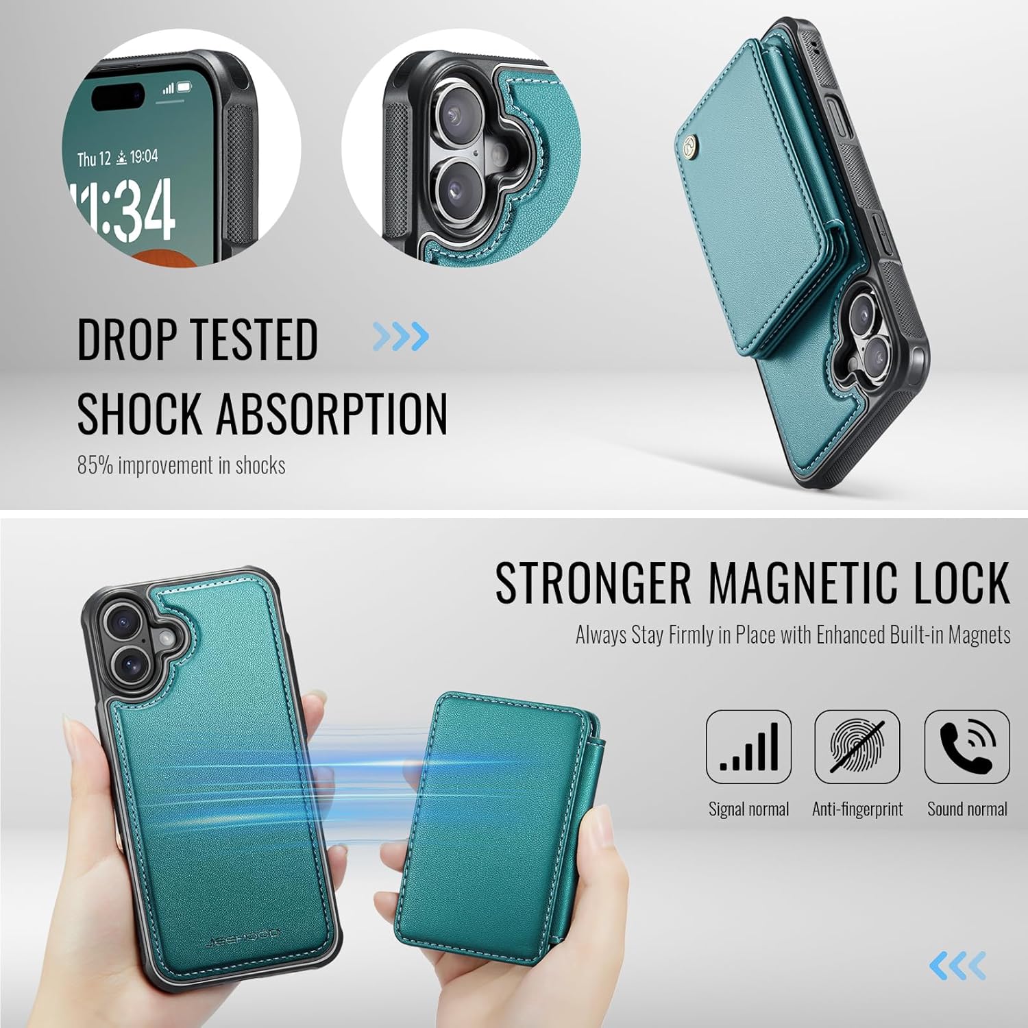 Wallet Case for iPhone 17 Compatible with MagSafe for Men Women, 2 in 1 Detachable Magnetic Phone Case with Card Holder Kickstand RFID Blocking for iPhone 17, 6.3 inch, Teal