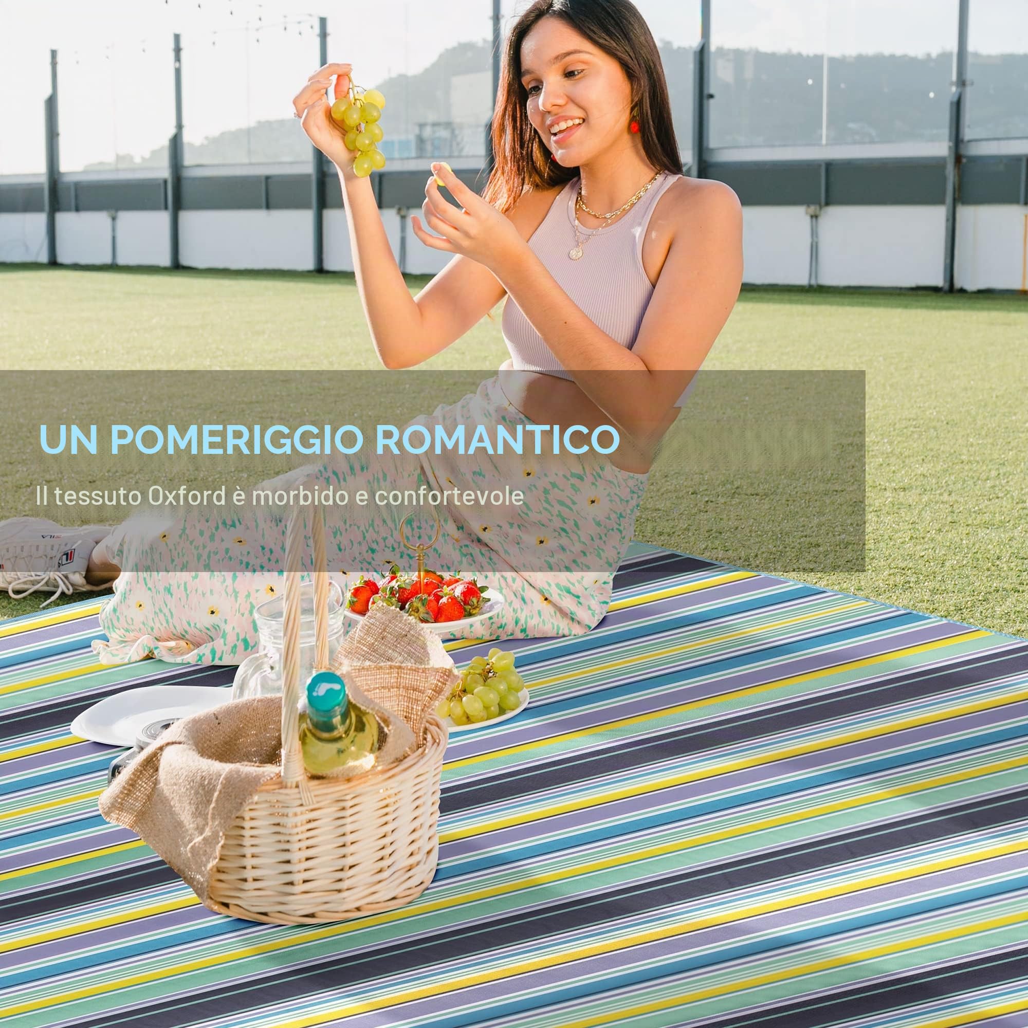 Coperta da Picnic XXL Impermeabile Pieghevole 200x200 cm per Spiaggia Campeggio