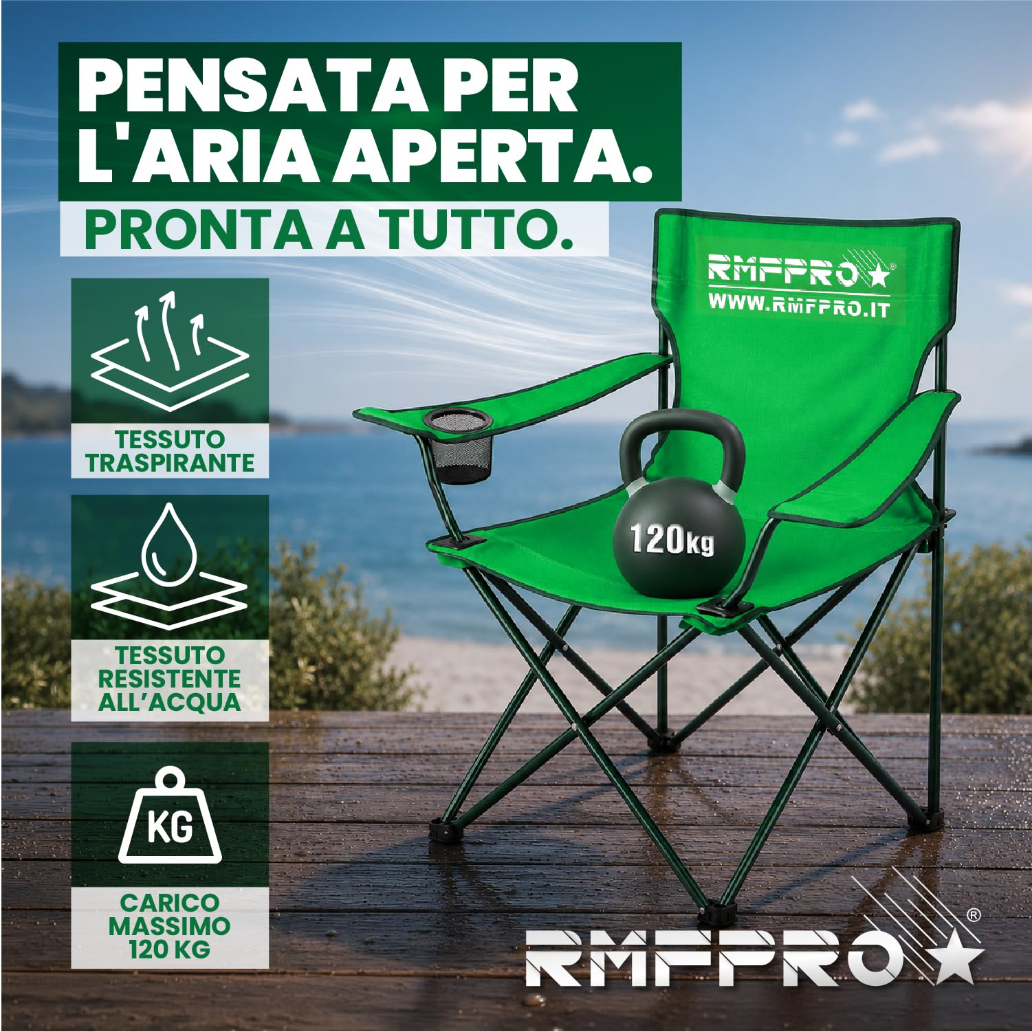Set de 4 Sillas Camping Plegable con Asiento Cómodo y Relajante, Silla de Playa Portátil con Posavasos - Silla Mar y Jardín, Tejido Ligero Transportable Silla de Exterior Verde